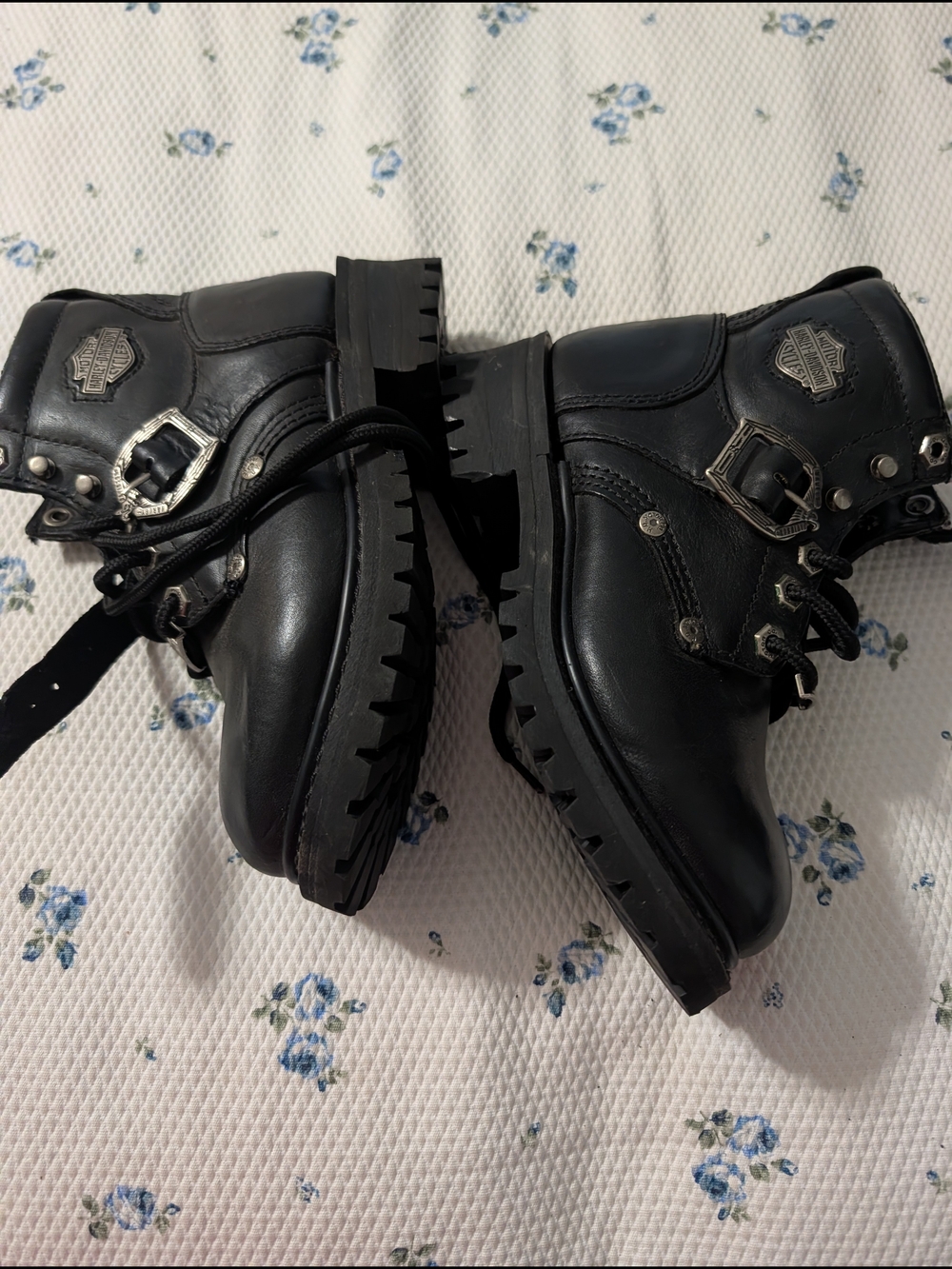 Harley-Davidson Black Leather Lace-Up Motorcycle Boots with Silver Hardware